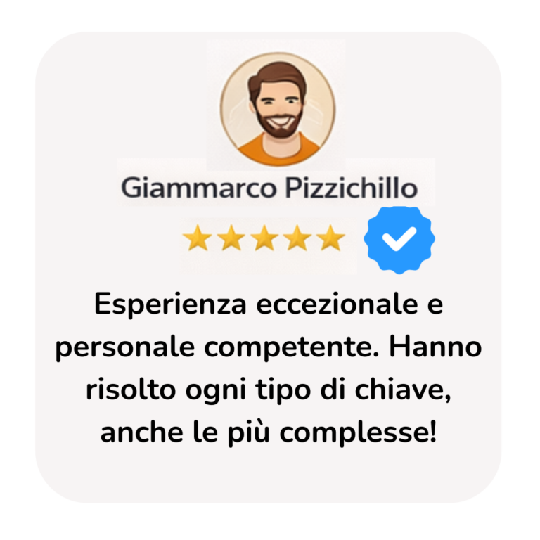 Esperienza eccezionale e personale competente. Hanno risolto ogni tipo di chiave, anche le più complesse!